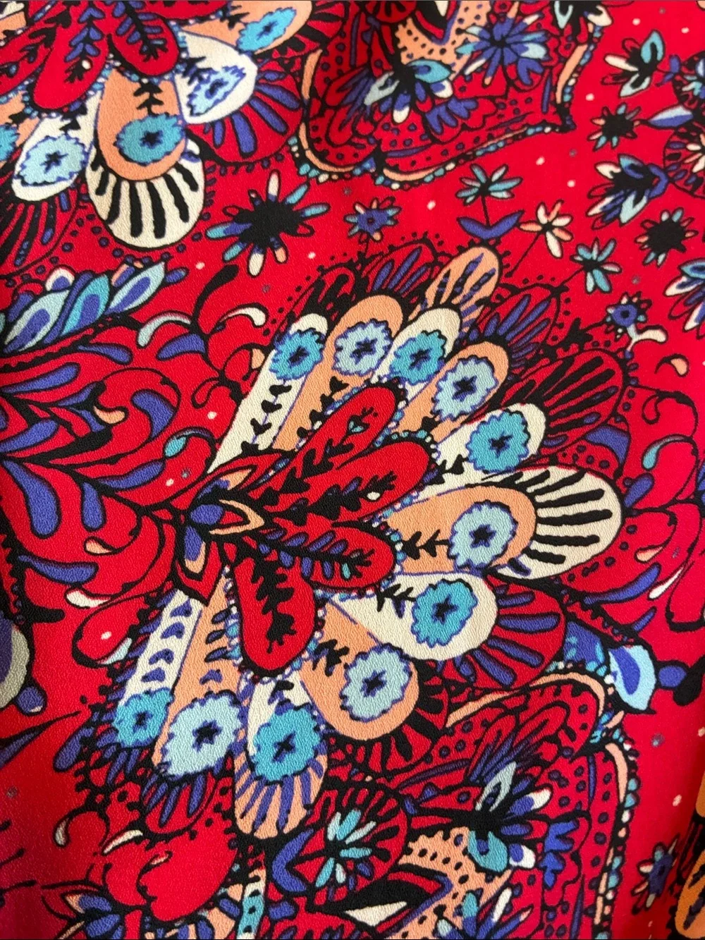 LOFT Red Floral Paisley Short Sleeve Blouse